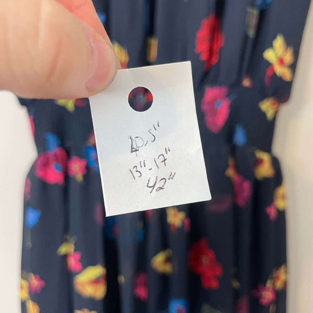 1901 Navy Floral Midi Dress Size 8 Medium Fun Spring Print Smocked Waist Ruffles - Picture 9 of 10